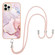iPhone 14 Pro Max Electroplating Marble Pattern IMD TPU Shockproof Case with Neck Lanyard - Rose Gold 005