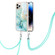 iPhone 14 Pro Max Electroplating Marble Pattern IMD TPU Shockproof Case with Neck Lanyard - Green 003