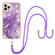 iPhone 14 Pro Max Electroplating Marble Pattern IMD TPU Shockproof Case with Neck Lanyard - Purple 002