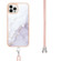 iPhone 14 Pro Max Electroplating Marble Pattern IMD TPU Shockproof Case with Neck Lanyard - White 006