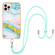 iPhone 14 Pro Max Electroplating Marble Pattern IMD TPU Shockproof Case with Neck Lanyard - Green 004
