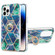 iPhone 14 Pro Max Electroplating Splicing Marble Pattern Dual-side IMD TPU Shockproof Case with Ring Holder - Blue Green