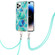 iPhone 14 Pro Max Electroplating Splicing Marble Pattern Dual-side IMD TPU Shockproof Case with Neck Lanyard - Green