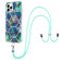iPhone 14 Pro Max Electroplating Splicing Marble Pattern Dual-side IMD TPU Shockproof Case with Neck Lanyard - Blue Green