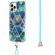 iPhone 14 Pro Max Electroplating Splicing Marble Pattern Dual-side IMD TPU Shockproof Case with Neck Lanyard - Blue Green