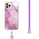 iPhone 14 Pro Max Electroplating Marble Pattern IMD TPU Shockproof Case with Neck Lanyard - Purple 001