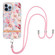 iPhone 14 Pro Max Flowers and Plants Series IMD TPU Phone Case with Lanyard  - Pink Gardenia
