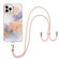 iPhone 14 Pro Max Electroplating Pattern IMD TPU Shockproof Case with Neck Lanyard - Milky Way White Marble