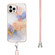 iPhone 14 Pro Max Electroplating Pattern IMD TPU Shockproof Case with Neck Lanyard - Milky Way White Marble