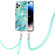 iPhone 14 Pro Max Electroplating Splicing Marble Pattern Dual-side IMD TPU Shockproof Case with Neck Lanyard - Blue