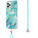 iPhone 14 Pro Max Electroplating Splicing Marble Pattern Dual-side IMD TPU Shockproof Case with Neck Lanyard - Blue