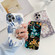 iPhone 12 Frosted Flowers Pattern IMD TPU Case with Metal Diamond Ring Holder - Blue