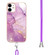 iPhone 12 / 12 Pro Electroplating Marble Pattern IMD TPU Shockproof Case with Neck Lanyard - Purple 001