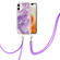 iPhone 12 / 12 Pro Electroplating Marble Pattern IMD TPU Shockproof Case with Neck Lanyard - Purple 002