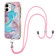 iPhone 12 / 12 Pro Electroplating Pattern IMD TPU Shockproof Case with Neck Lanyard - Milky Way Blue Marble