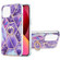 iPhone 13 Electroplating Splicing Marble Pattern Dual-side IMD TPU Shockproof Case with Ring Holder - Dark Purple