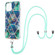 iPhone 13 Electroplating Splicing Marble Pattern Dual-side IMD TPU Shockproof Case with Neck Lanyard - Blue Green