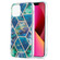 iPhone 13 Electroplating Splicing Marble Flower Pattern Dual-side IMD TPU Shockproof Case - Blue Green