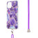 iPhone 13 Electroplating Splicing Marble Pattern Dual-side IMD TPU Shockproof Case with Neck Lanyard - Dark Purple