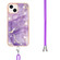 iPhone 13 Electroplating Marble Pattern IMD TPU Shockproof Case with Neck Lanyard - Purple 002