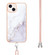 iPhone 13 Electroplating Marble Pattern IMD TPU Shockproof Case with Neck Lanyard - White 006