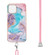 iPhone 13 Electroplating Pattern IMD TPU Shockproof Case with Neck Lanyard - Milky Way Blue Marble