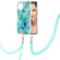 iPhone 13 Pro Electroplating Splicing Marble Pattern Dual-side IMD TPU Shockproof Case with Neck Lanyard - Green