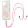 iPhone 13 Pro Electroplating Splicing Marble Pattern Dual-side IMD TPU Shockproof Case with Neck Lanyard - Pink White