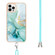 iPhone 13 Pro Electroplating Marble Pattern IMD TPU Shockproof Case with Neck Lanyard - Green 003