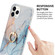 iPhone 13 Pro iPhone 13 Pro Four Corners Shocproof Flow Gold Marble IMD Back Cover Case with Metal Rhinestone Ring - Light Blue