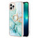 iPhone 13 Pro Electroplating Marble Pattern IMD TPU Shockproof Case with Ring Holder - Green 003