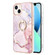 iPhone 14 Electroplating Marble Pattern IMD TPU Shockproof Case with Ring Holder - Rose Gold 005