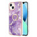 iPhone 14 Electroplating Marble Pattern IMD TPU Shockproof Case with Ring Holder - Purple 002