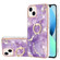 iPhone 14 Electroplating Marble Pattern IMD TPU Shockproof Case with Ring Holder - Purple 002
