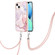 iPhone 14 Electroplating Marble Pattern IMD TPU Shockproof Case with Neck Lanyard - Rose Gold 005