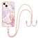 iPhone 14 Electroplating Marble Pattern IMD TPU Shockproof Case with Neck Lanyard - Rose Gold 005