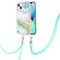 iPhone 14 Electroplating Marble Pattern IMD TPU Shockproof Case with Neck Lanyard - Green 004