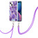 iPhone 14 Electroplating Splicing Marble Pattern Dual-side IMD TPU Shockproof Case with Neck Lanyard - Dark Purple