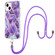 iPhone 14 Electroplating Splicing Marble Pattern Dual-side IMD TPU Shockproof Case with Neck Lanyard - Dark Purple