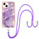 iPhone 14 Electroplating Marble Pattern IMD TPU Shockproof Case with Neck Lanyard - Purple 002