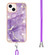 iPhone 14 Electroplating Marble Pattern IMD TPU Shockproof Case with Neck Lanyard - Purple 002