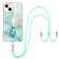iPhone 14 Electroplating Marble Pattern IMD TPU Shockproof Case with Neck Lanyard - Green 003