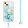iPhone 14 Electroplating Marble Pattern IMD TPU Shockproof Case with Neck Lanyard - Green 003