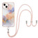 iPhone 14 Electroplating Pattern IMD TPU Shockproof Case with Neck Lanyard - Milky Way White Marble