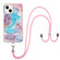 iPhone 14 Electroplating Pattern IMD TPU Shockproof Case with Neck Lanyard - Milky Way Blue Marble