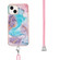 iPhone 14 Electroplating Pattern IMD TPU Shockproof Case with Neck Lanyard - Milky Way Blue Marble