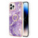 iPhone 14 Pro Electroplating Marble Pattern IMD TPU Shockproof Case with Ring Holder - Purple 002