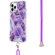 iPhone 14 Pro Electroplating Splicing Marble Pattern Dual-side IMD TPU Shockproof Case with Neck Lanyard - Dark Purple