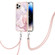 iPhone 14 Pro Electroplating Marble Pattern IMD TPU Shockproof Case with Neck Lanyard - Rose Gold 005