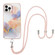 iPhone 14 Pro Electroplating Pattern IMD TPU Shockproof Case with Neck Lanyard - Milky Way White Marble